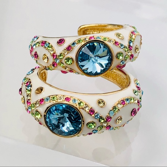 ROSS SIMONS SWAROVSKI CRYSTAL 18K GOLD OVER STERLING BRACELET EARRINGS RING - Picture 10 of 15